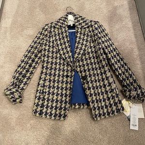 NEW Etcetera Manchester Houndstooth Weave Tweed Wool Blazer Jacket Women's 2